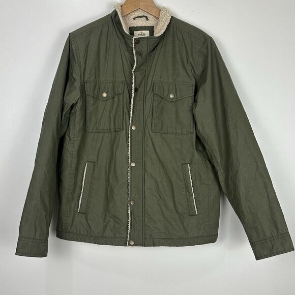 Marine Layer Sz M James Waxed Green Canvas Field Trucker Utility Sherpa Jacket